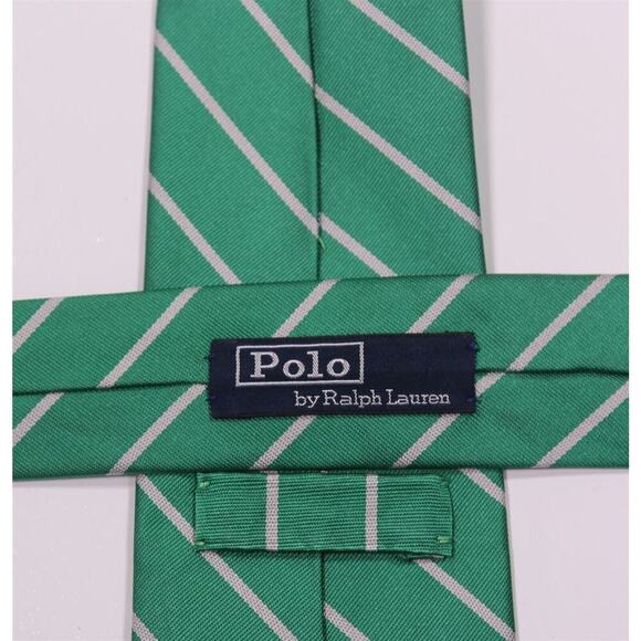 Polo Ralph Lauren Green Repp Striped Silk Handmade Necktie Tie - Picture 5 of 7